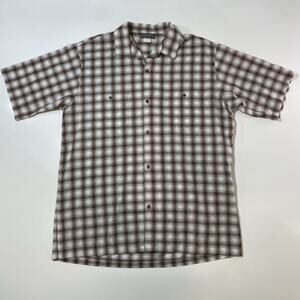Vintage 70s Triumph of California Shirt Mens Large Brown Checks Camp Button